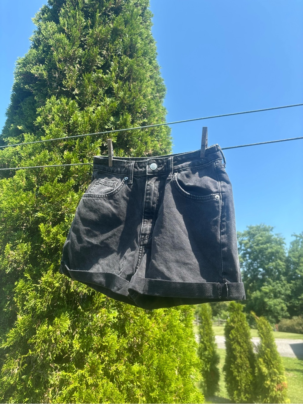 H&M Black High-Waist Denim Shorts